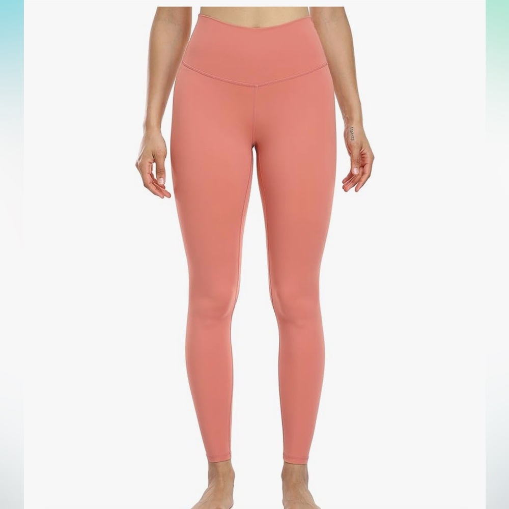 NWT Women's Coral Pink High-Waisted Skinny Leggings Size Large waist pocket